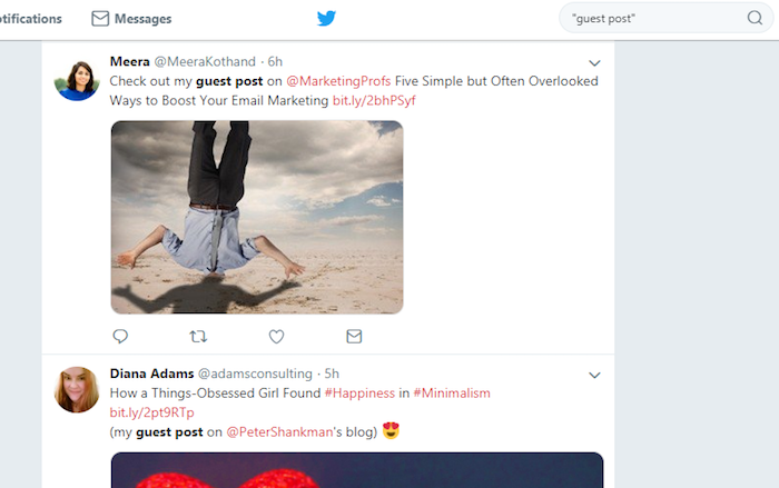 Search guest blogging opportunities on Twitter.