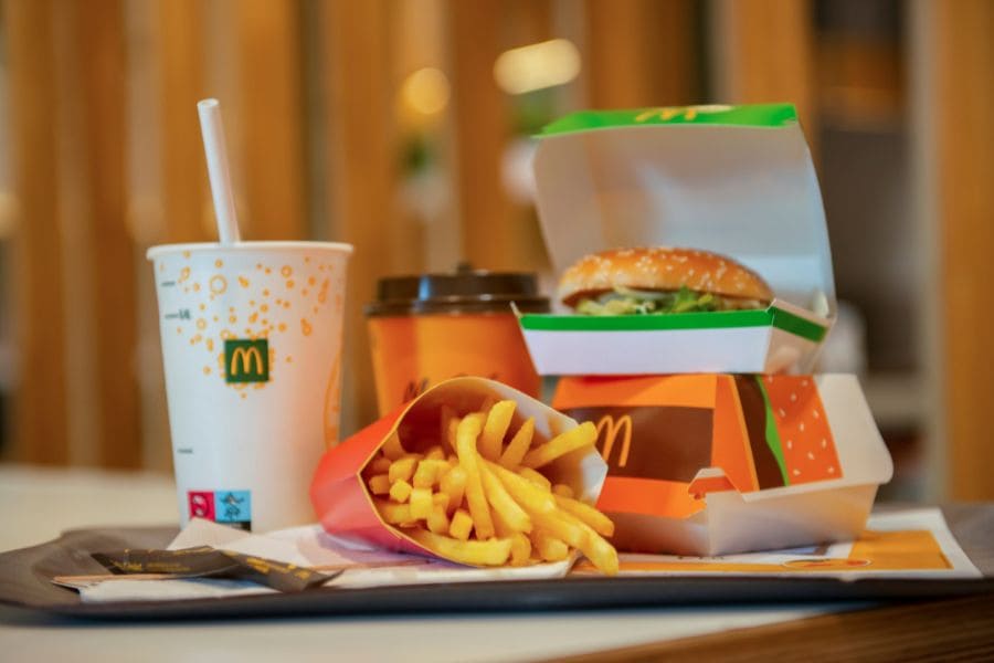 mcdonald's food piled on a tray and ready to eat