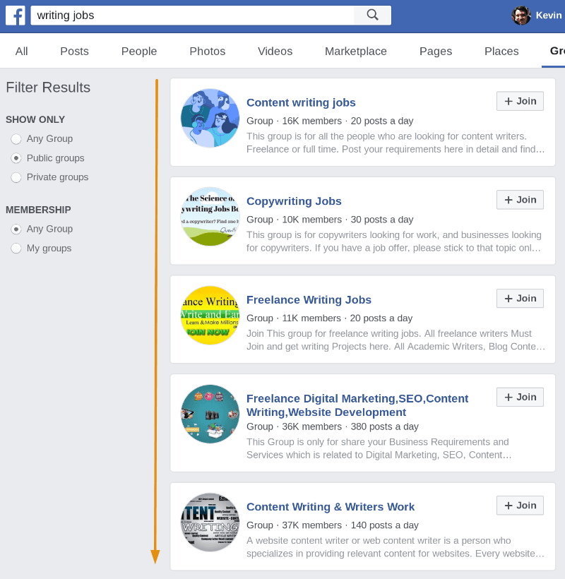 facebook groups for writing jobs