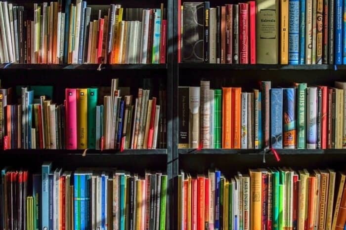 A bookshelf packed with books