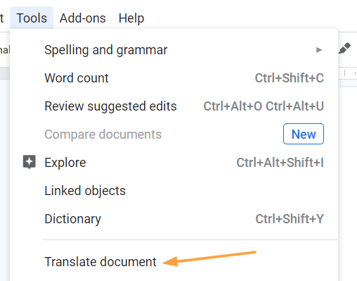 Google Translate under tools