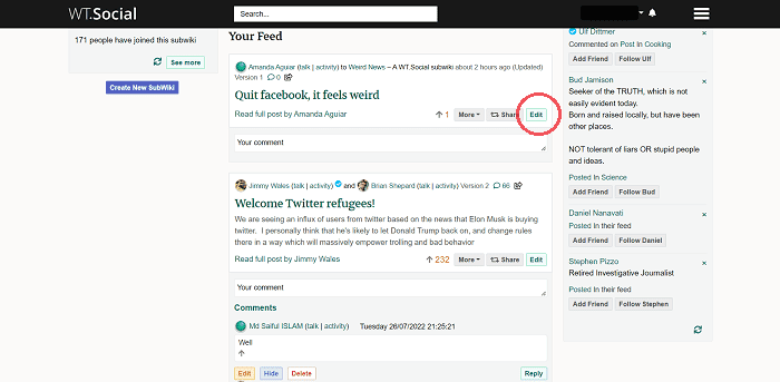 Screenshot of WT social website subwiki