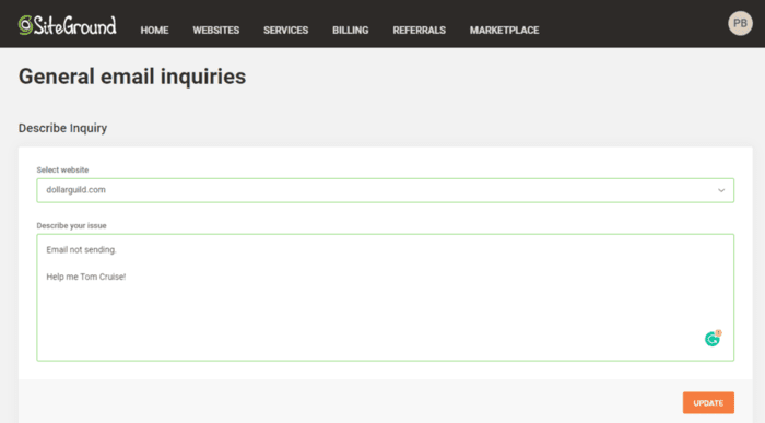 siteground review siteground email inquiry form