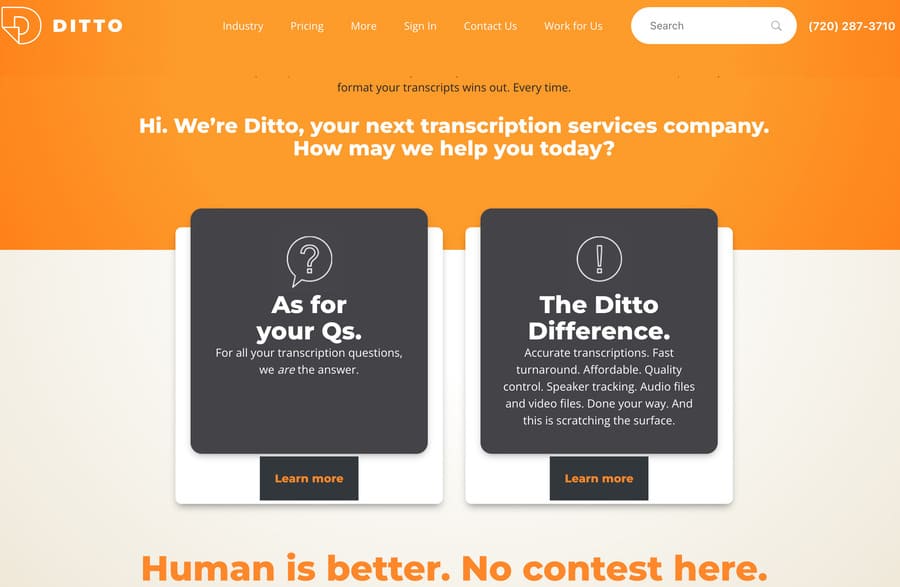 Screenshot Transcription Outsourcing homepage