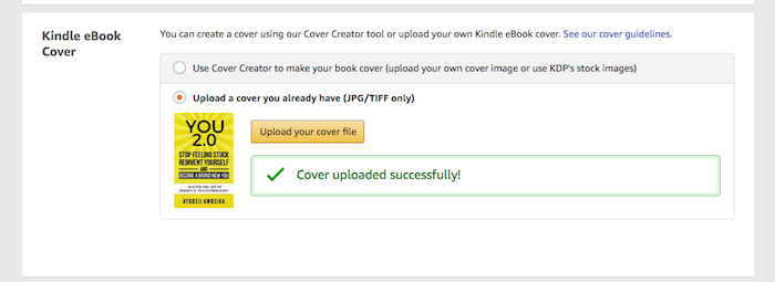 Upload Kindle cover file