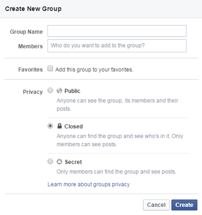 create Facebook group