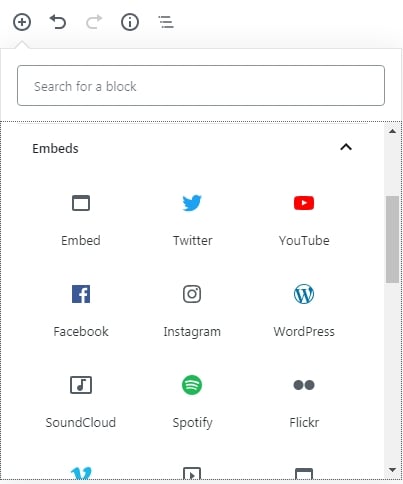 030 wordpress block editor embeds