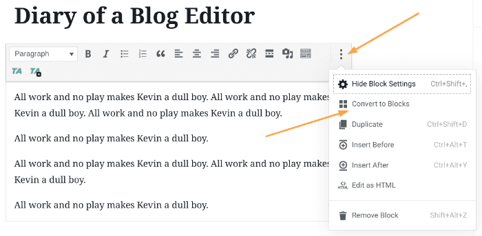 043 wordpress block editor convert classic to blocks
