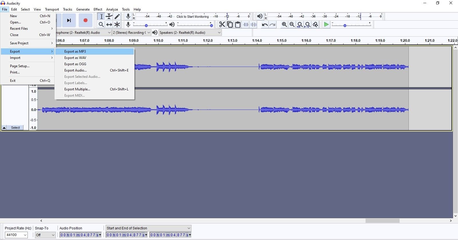 Podcast audacity export mp3